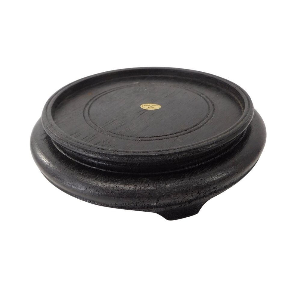 Vintage Black Wooden Display Stand 6" Round Base Plant Vase Lamp Urn